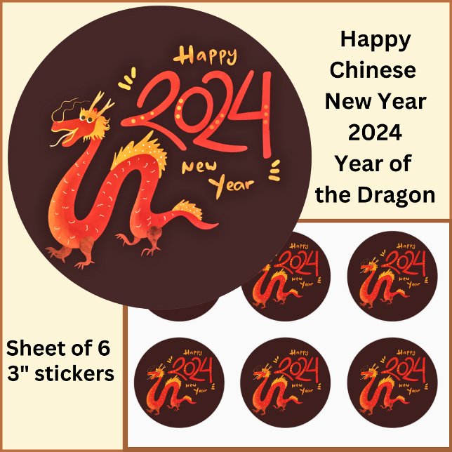 Sticker Rond Nouvel An Chinois 2024 Dragon Grand 3" (Créateur téléchargé)