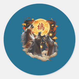 Sticker Rond Nouvel An chinois 2026 Année du Cheval