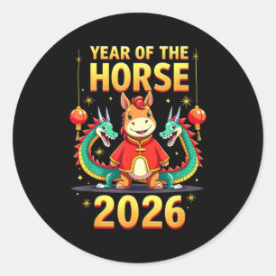 Sticker Rond Nouvel An chinois 2026 Année du Cheval 
