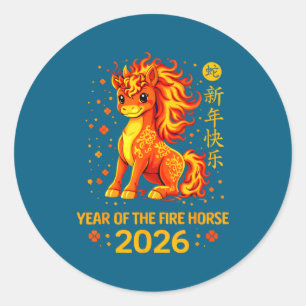 Sticker Rond Nouvel An chinois 2026 Année du Cheval de Feu 