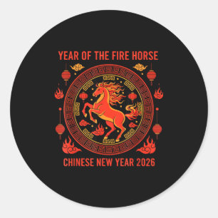 Sticker Rond Nouvel An chinois 2026 Année du Cheval de Feu 