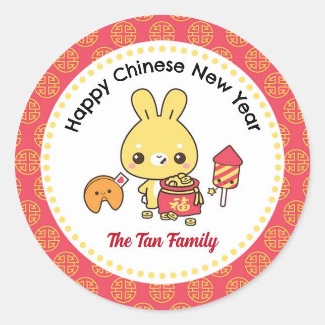 Sticker Rond Nouvel an chinois de la mignonne lapin (Devant)