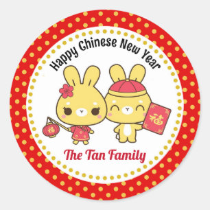 Sticker Rond Nouvel An chinois personnalisé (lapins mignons)