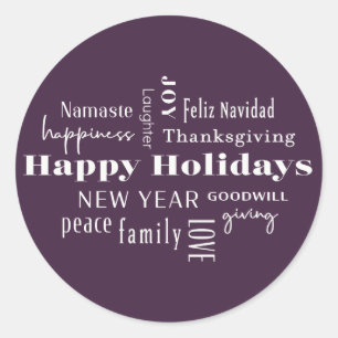 Sticker Rond Nouvel An Fêtes Beaucoup de salutations Eggplant