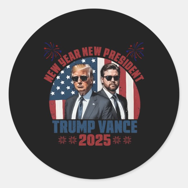 Sticker Rond Nouvel An Le nouveau président Trump Vance Préside (Devant)
