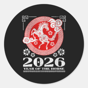 Sticker Rond Nouvel An lunaire chinois 2026 Cheval de feu