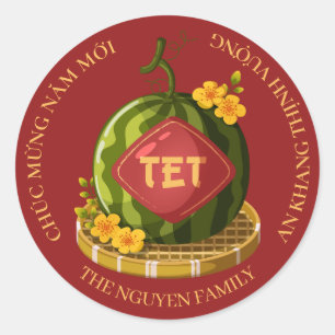 Sticker Rond Nouvel An lunaire Tet vietnamien Melon d'eau chanc