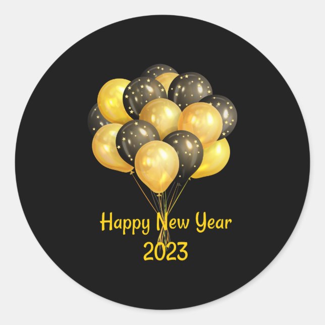 Sticker Rond Nouvel An noir heureux 2023 (Devant)