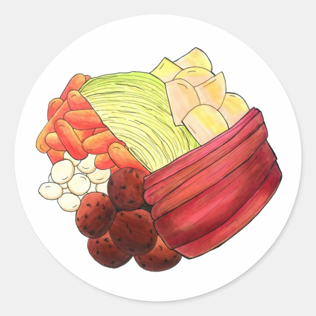 Sticker Rond Nouvel Angleterre Repas Dîner Bouilli Boeuf Corned (Devant)