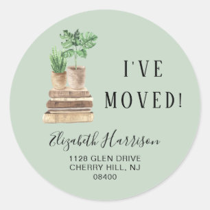 Sticker Rond Nouvelle adresse déco boho plantes vert sauge étiq
