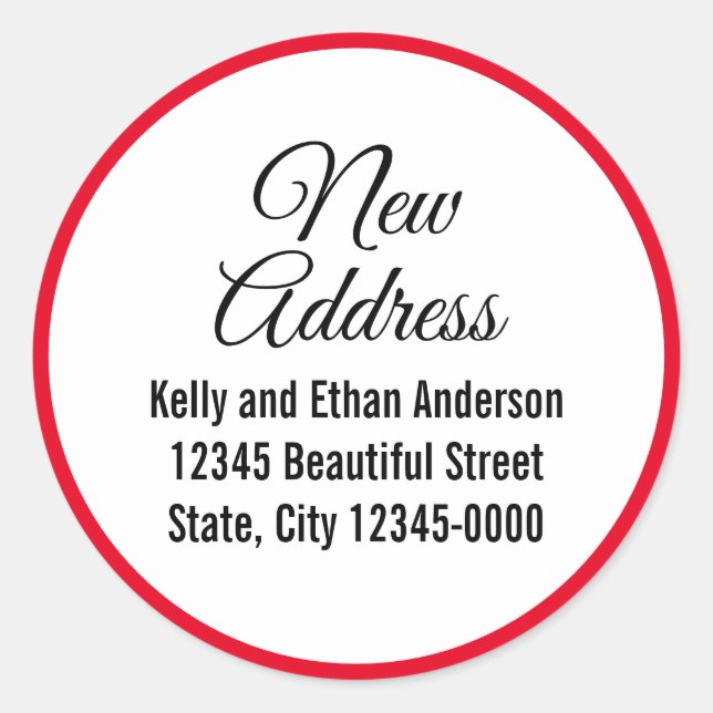 Sticker Rond Nouvelle adresse Red White Black Moving Faire-part (Devant)