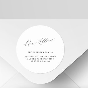 Sticker Rond Nouvelle adresse simple noir blanc faire-part mobi