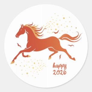 Sticker Rond Nouvelle année chinoise 2026 Cheval Encre Nouvel A