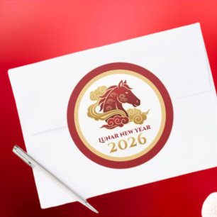 Sticker Rond Nouvelle année lunaire chinoise 2026 Cheval Rouge