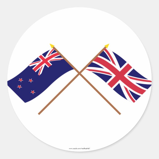 Sticker Rond Nouvelle-Zélande et Royaume-Uni Drapeaux croisés (Devant)