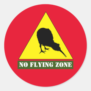 Sticker Rond Nouvelle-Zélande, Kiwi Bird & No Flying Zone /Aote