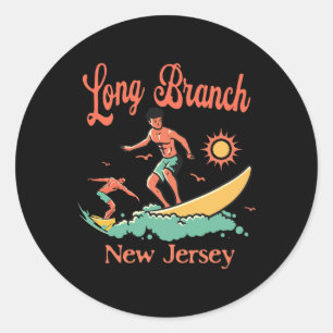 Sticker Rond Nouvelles Vacances de surf du surfeur du New Jerse