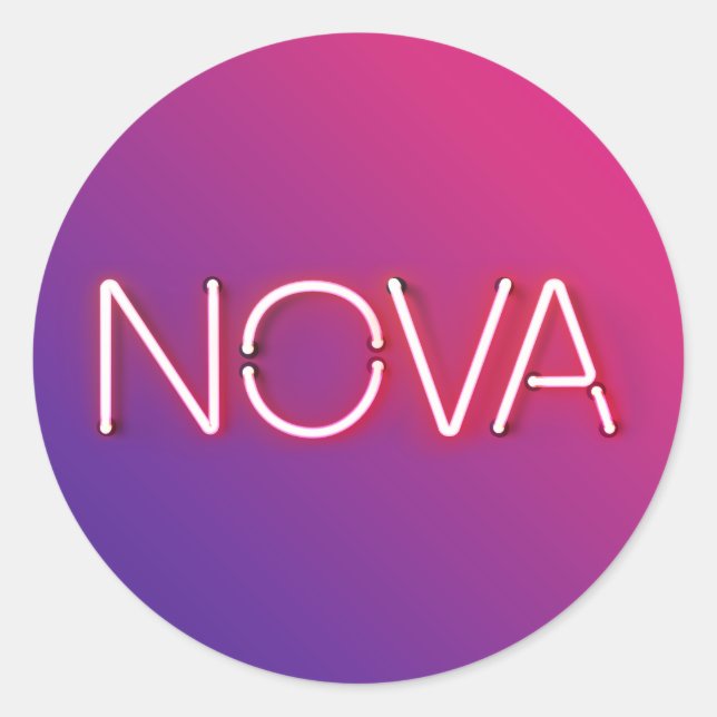 Sticker Rond Nova nom dans néon lumières classique rond autocol (Devant)