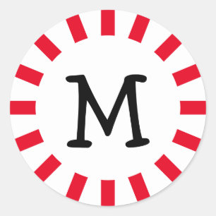 Sticker Rond Novelty Rouge Blanc Noir Monogramme Peppermenthe C