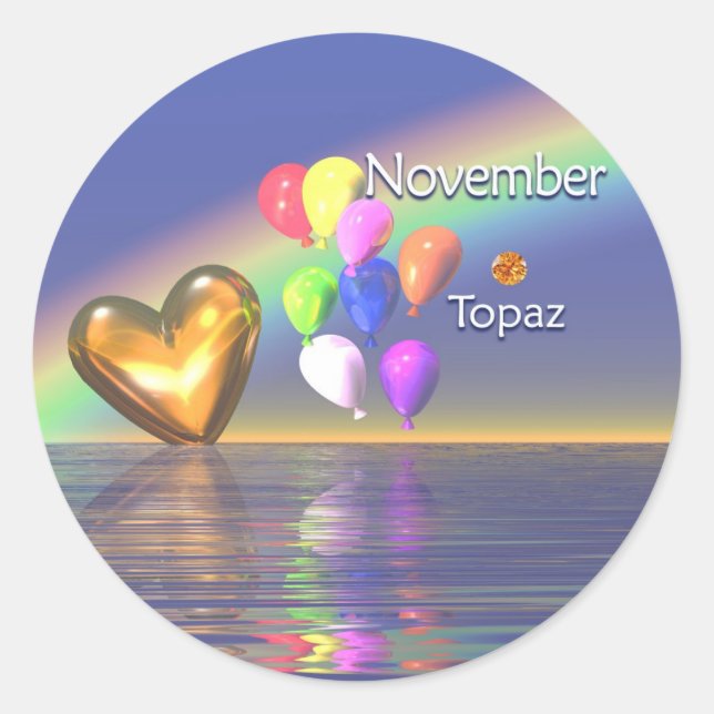 Sticker Rond Novembre Anniversaire Topaz Heart (Devant)