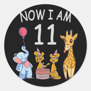 Sticker Rond Now I, 11 ans old 11th Birthday at the Zoo