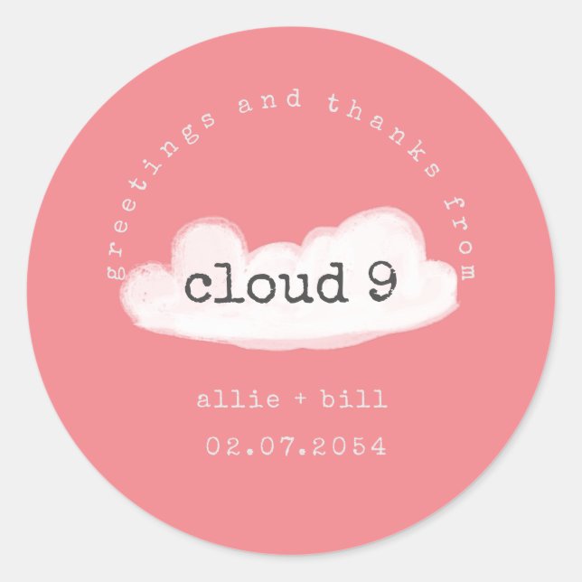 Sticker Rond Nuage 9 Rose Pastel Drôle Mignon Merci  (Devant)