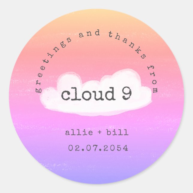 Sticker Rond Nuage 9 Rose Violet Drôle Mignon Remerciement Amus (Devant)