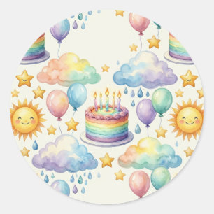 Sticker Rond Nuage Arc-en-ciel Anniversaire