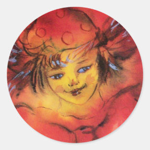 STICKER ROND NUAGE AVEC RIBBON ROUGE