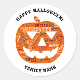 Sticker Rond Nuage de mots d'Halloween personnalisé Jack-o'-lan