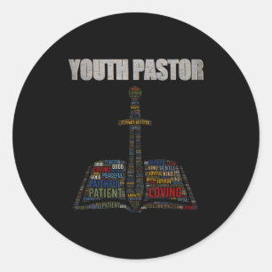 Sticker Rond Nuage de mots du ministre chrétien Jeune pasteur a