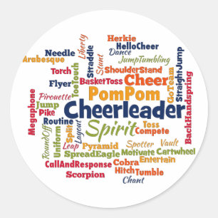 Sticker Rond Nuage de mots pom-pom girl (Cheer Leader)