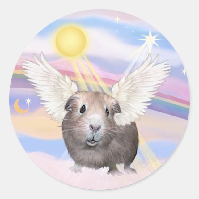 Sticker Rond Nuages - Angel de cochon de Guinée (#2) (Devant)