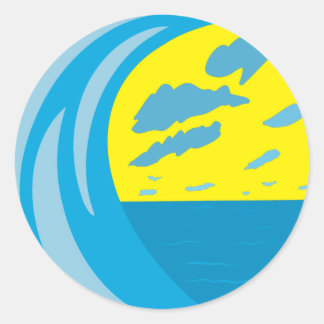 Sticker Rond Nuages bleu océanique ciel jaune