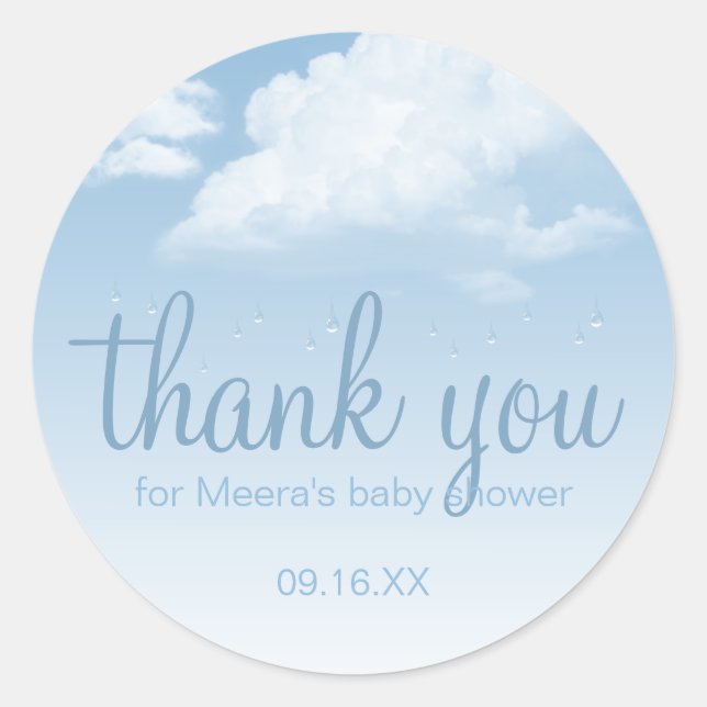 Sticker Rond Nuages ​​duveteux gouttes de pluie Merci (Devant)