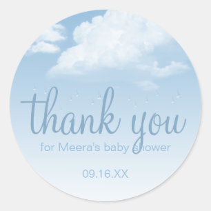 Sticker Rond Nuages ​​duveteux gouttes de pluie Merci