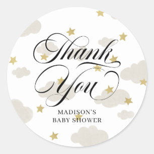 Sticker Rond Nuages et étoiles d'or   Merci avec l'étoile de da