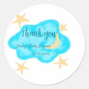 Sticker Rond Nuages étoilés de lune aquarelle baby shower ajout