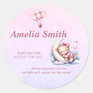 Sticker Rond Nuages roses étoiles Ours en peluche sur le Baby s
