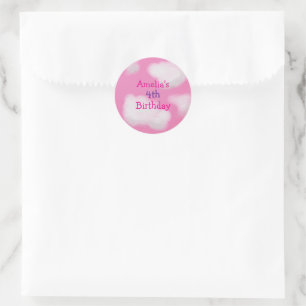 Sticker Rond Nuages roses fluffants Anniversaire personnalisé