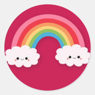 Sticker Rond Nuages souriants et arc-en-ciel