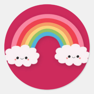 Sticker Rond Nuages souriants et arc-en-ciel