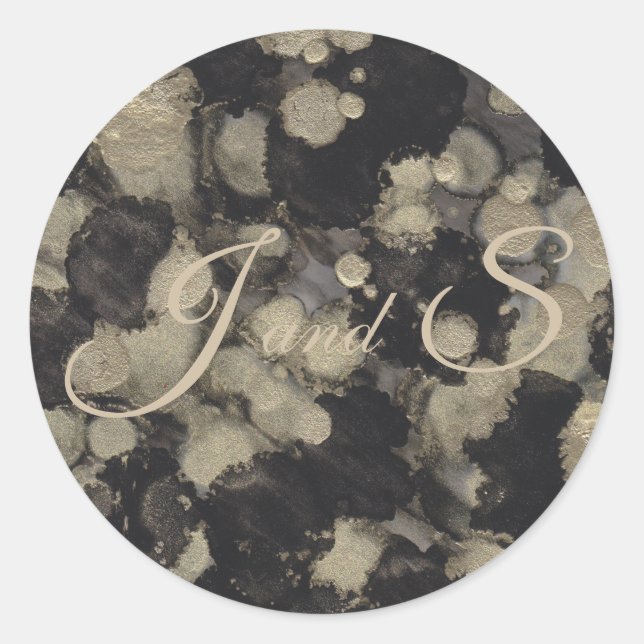 Sticker Rond Nuances mariages de noir et d'or (Devant)