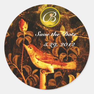 Sticker Rond NUIT AVEC MONOGRAMME ROSE Rouge Jaune Noir