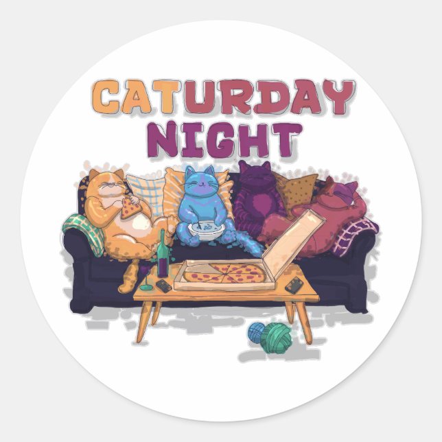 Sticker Rond Nuit du Caturday (Devant)