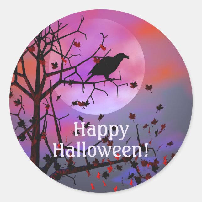 Sticker Rond Nuit du Corbeau d'Halloween (Devant)