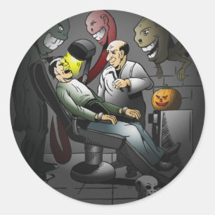 Sticker Rond Nuit effrayante d'Halloween chez le dentiste