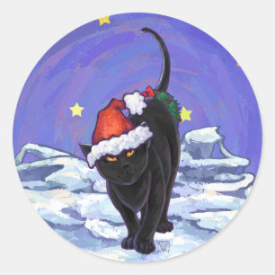 Sticker Rond Nuit étoile Noir Chat Noël