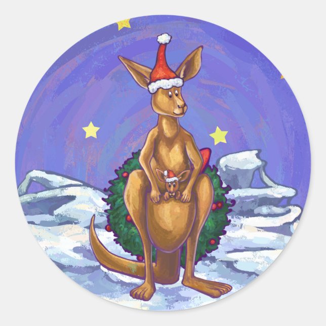 Sticker Rond Nuit étoilée de Noël Kangaroo (Devant)