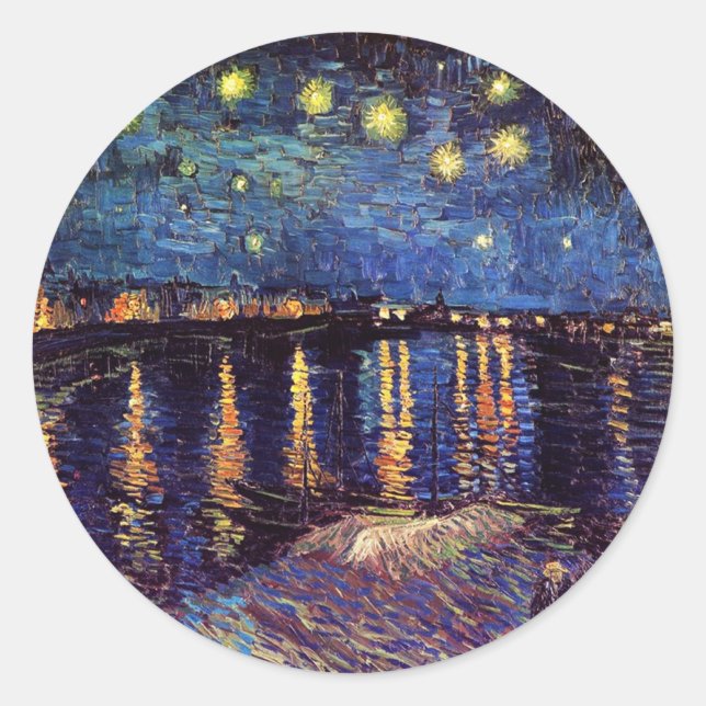 Sticker Rond Nuit étoilée sur le Rhône par Van Gogh (Devant)